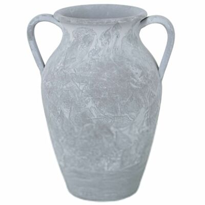 VASE MIT GRIFFEN AUS SCHWAMMGRAUER KERAMIK _26X22X32CM MUND:°12CM LL60896