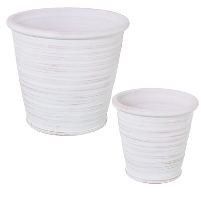 SET OF 2 STRIPED WHITE CERAMIC PLANTER POTS _°25X23+°36X32CM LL60902