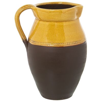 BROCCA CON MANICO IN CERAMICA GIALLO LUCIDO/MARRONE OPACO _°21X29CM BOCCA:°12.5CM LL60904