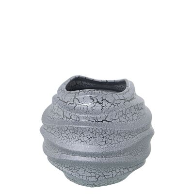 KERAMIKVASE 23CM CRACKLE GRAU/SILBER _°26X23CM MUND: 14X14CM LL60938