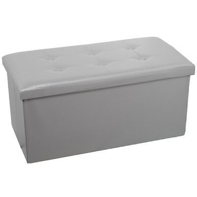 POUF DE RANGEMENT PLIANT EN CUIR ARGENT _77X38X38CM LL22320