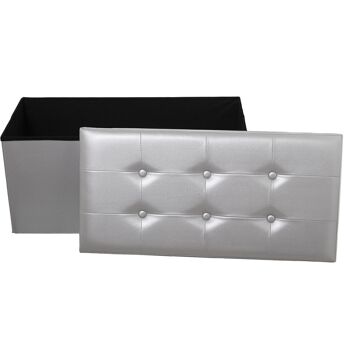 POUF DE RANGEMENT PLIANT EN CUIR ARGENT _77X38X38CM LL22320 3