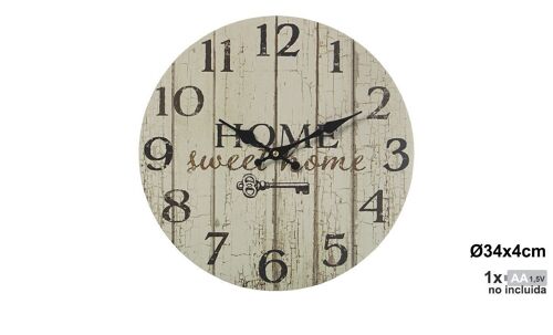 RELOJ PARED MADERA ø34CM °34X4CM, PILA:1XAA (NO INCLUI LL23147