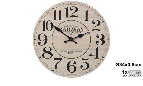 RELOJ PARED MADERA ø34CM °34X0,5CM, PILA:1XAA NO INCLU LL23225