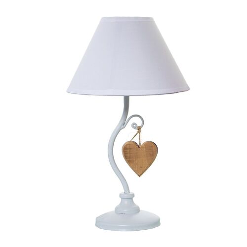 LÁMPARA SOBREMESA METAL BLANCOC/COLGANTE CORAZÓN MADERA °20X34CM, 1XE14 MAX40W NO INC LL36081