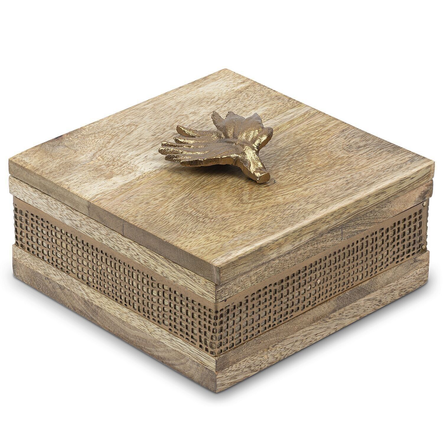 HOLZ-/GOLDENE METALLBOX _17X17X9CM LL36902