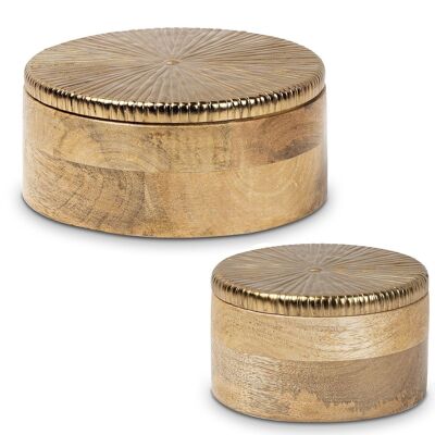 SET 2 SCATOLE LEGNO/METALLO ORO _17X17X7CM+13X13X7CM LL36910