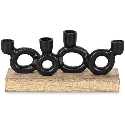 BLACK METAL CANDLE HOLDER WITH WOODEN BASE _25X8X12CM, FOR 4 CANDLES LL36917