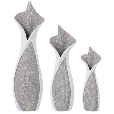 SET 3 JARRONES CERAMICA GRIS/BLANCO _14X11X48+12X9X38+9X8X28CM LL60940