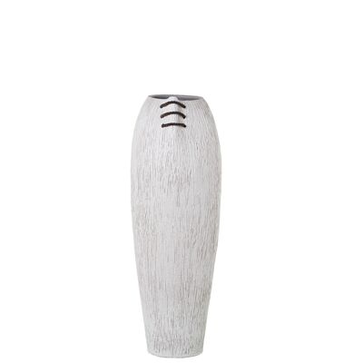 VASE CÉRAMIQUE 60CM RAYÉ BLANC AVEC CORDON MARRON _20X24X60CM BOUCHE:11,5X13CM LL60942