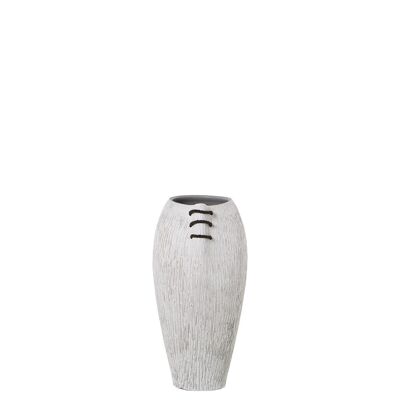 VASE CÉRAMIQUE 40CM RAYÉ BLANC AVEC CORDON MARRON _20X23X40CM BOUCHE:12X15CM LL60943