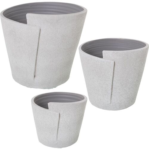 SET 3 MACETEROS CERÁMICA BLANCO/GRIS ARENA _°30X27+°24X22+°19X17CM LL60945