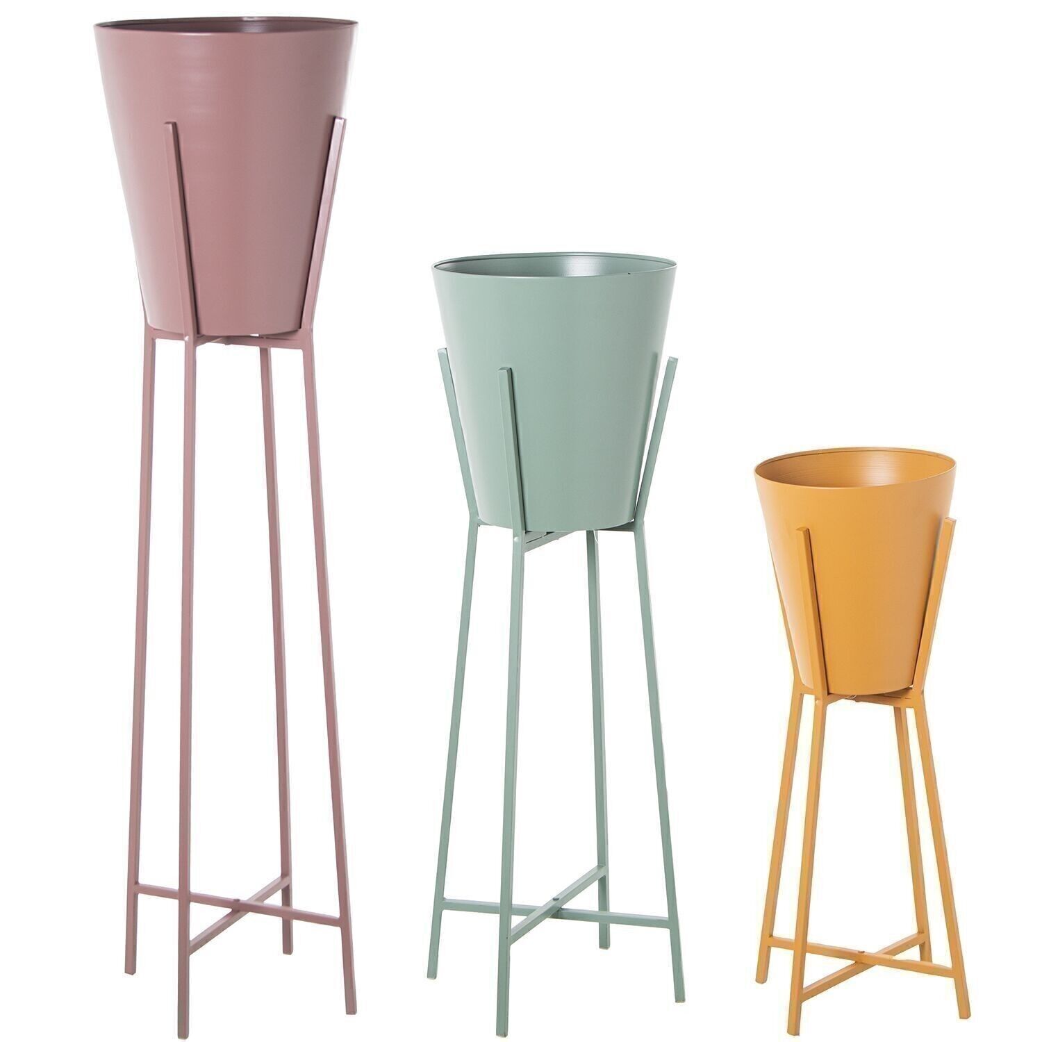 SET 3 METALL-PFLANTZÖPFE IN VERSCHIEDENEN FARBEN _31X31X121+30X30X93+26X26X68CM LL60958