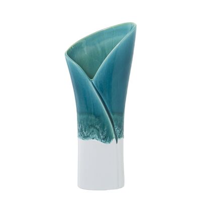 VASE CÉRAMIQUE 36CM BLEU/BLANC RÉACTIF _15X10X36CM BASE:10X5.5CM LL62277