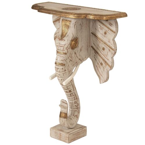 MESA ENTRADA MADERA MANGO ELEFANTE C/METAL DORADO REPUJADO _80X30X96CM BASE:18,5X20,5X7CM LL68358