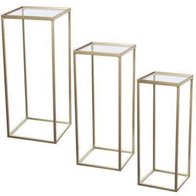 SET 3 PEDESTALES METAL DORADOCRISTAL _21X21X76+28X28X80+35X35X85CM LL71819