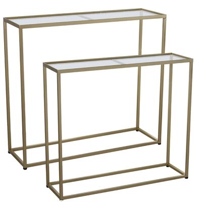 SET 2 MESAS ENTRADA METAL DORADO CRISTAL _90X28X80+85X24X75CM LL71821