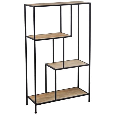 BLACK METAL SHELVING WITH WOODEN SHELVES _65X25X110CM, IRON+DM WOOD LL71890