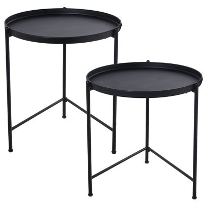 SET 2 TABLES AUXILIAIRES MÉTAL NOIR _°55X58+°55X50CM LL71897