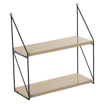 ETAGERE MURALE BOIS DE HÊTRE/MÉTAL NOIR _42X15X43CM, À SUSPENDRE LL71905