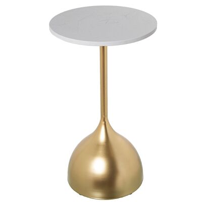 MESA AUXILIAR MÁRMOL BLANCO C/PATAS METAL DORADO _°35X60CM LL71912