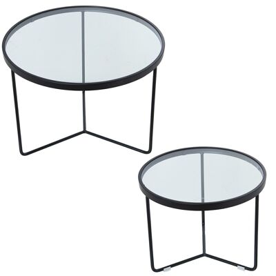 SET 2 TAVOLI METALLO/VETRO NERO _°60X45+°45X38CM LL71918