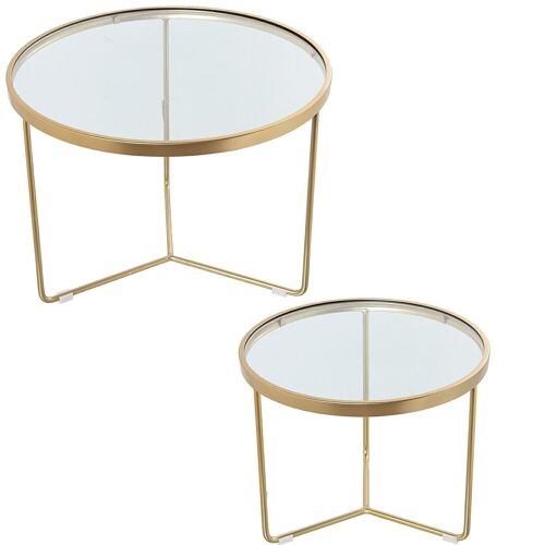 SET 2 MESAS METAL DORADO/CRISTAL _°60X45+°45X38CM LL71920