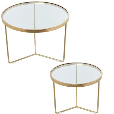 SET 2 GOLD METAL/GLASS TABLES _°60X45+°45X38CM LL71920