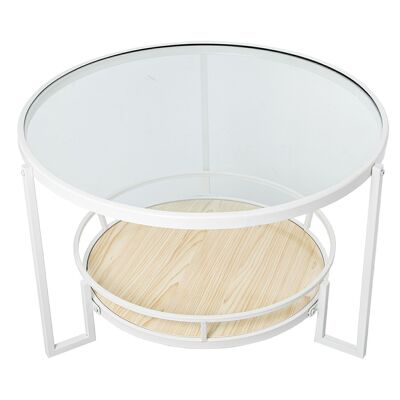 TABLE AUXILIAIRE MÉTAL BLANC/VERRE TRANSPARENT +ETAGERE BOIS _°70X45CM LL71922