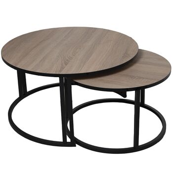 LOT DE 2 TABLES BASSE BOIS PIEDS METAL NOIR, BOIS NATUREL _°80X43+°60X38CM LL72237 1