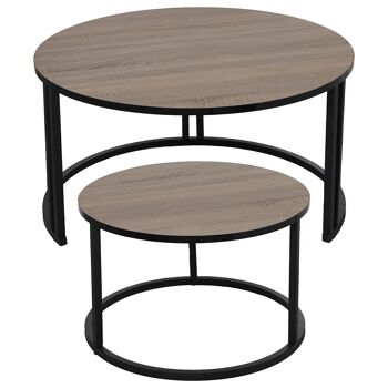 LOT DE 2 TABLES BASSE BOIS PIEDS METAL NOIR, BOIS NATUREL _°80X43+°60X38CM LL72237 2