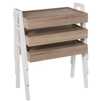 LOT DE 3 TABLES AUXILIAIRES RECTANGULAIRES EN BOIS BLANC/CHÊNE _56X35X44CM, TABLE:50X35CM LL72247 4