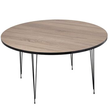 TABLE BASSE RONDE EN BOIS COULEUR CHÊNE + 72260 PIEDS MÉTAL NOIR _°89X45CM, ÉPAISSEUR:1.8CM LL72259 1