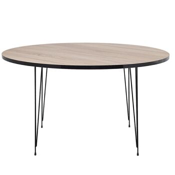 TABLE BASSE RONDE EN BOIS COULEUR CHÊNE + 72260 PIEDS MÉTAL NOIR _°89X45CM, ÉPAISSEUR:1.8CM LL72259 2