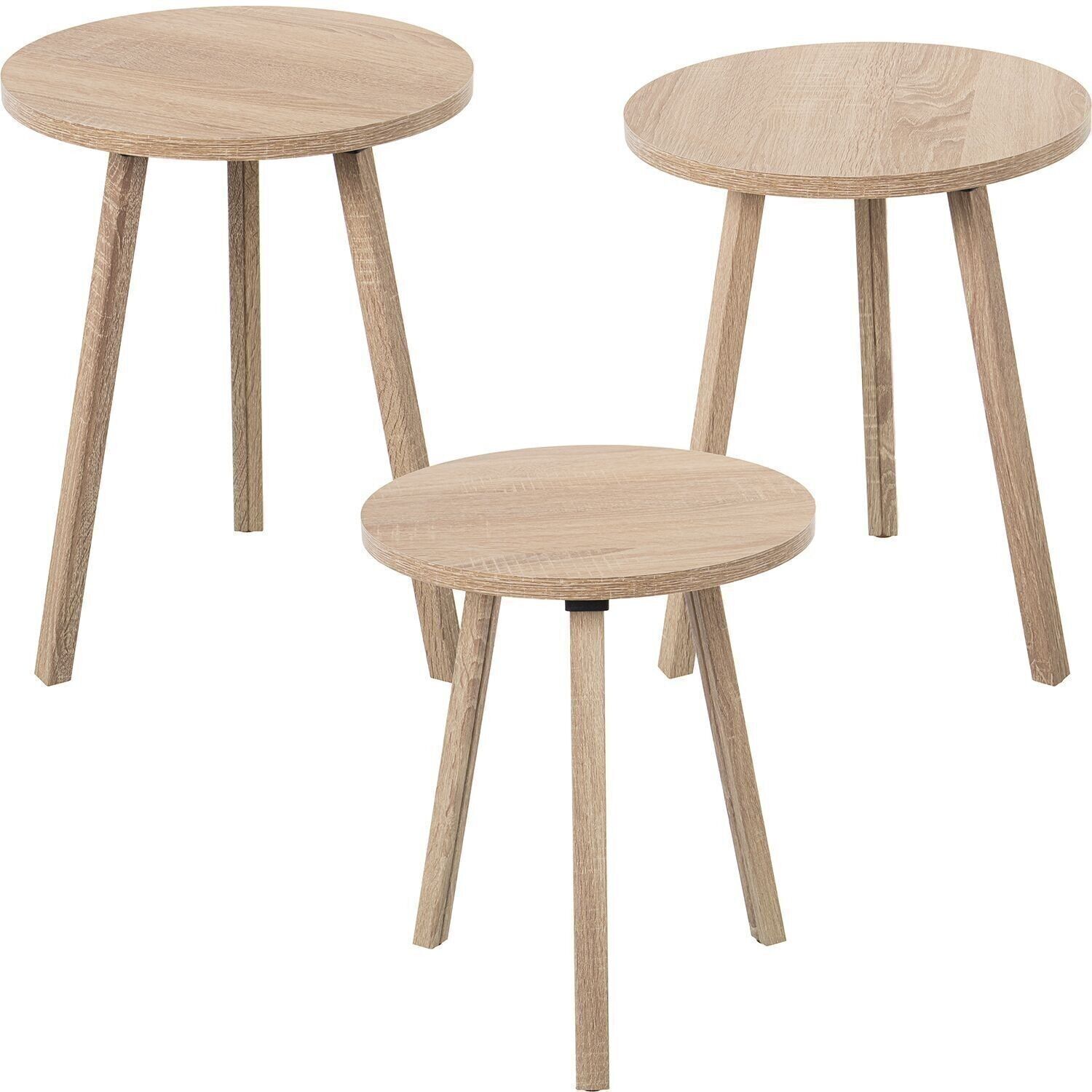SET 3 BEISTELLTISCHE HOLZ EICHE FARBE _°38X50+°38X48+°38X45CM LL72262
