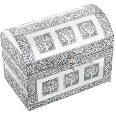 METAL JEWELRY BOX SILVER TRUNK TREE OF LIFE _25X15X18CM LL76143