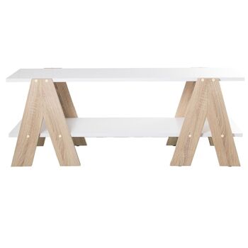 TABLE TV EN BOIS BLANC AVEC PIED EN BOIS COULEUR CHÊNE 2 NIVEAUX_ 120X38X46CM ÉTAGÈRE: 120X34X1,8 LL72283 2