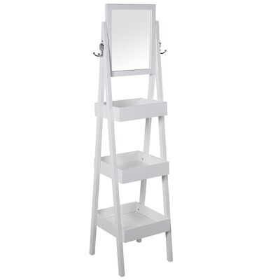 WOODEN SHELVING 3 LEVELS +72292 W/MIRROR, WHITE COLOR _35X35X147CM MIRROR:30X37CM LL72291