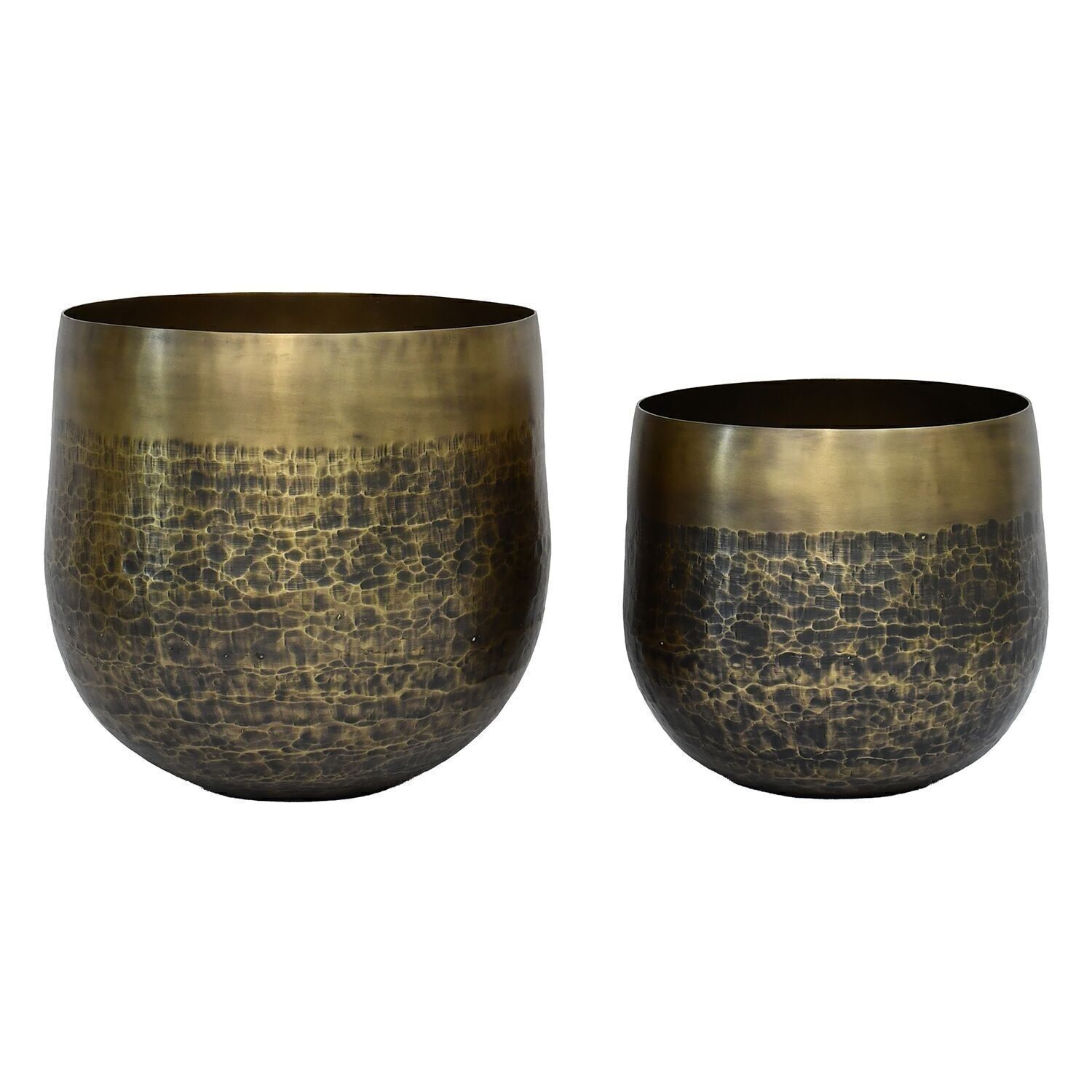 SET AUS 2 ALUMINIUM-PFLANTZÖPFEN MIT MATT GEALTERTEM MESSING-FINISH _25X22+30X27CM LL74216