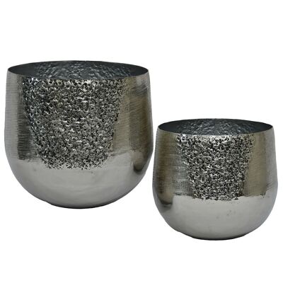 SET OF 2 ANTIQUE SILVER ALUMINUM PLANTER POTS _°25X22+°30X27CM LL74231