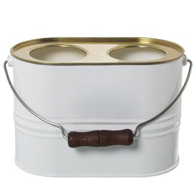 WHITE OVAL METAL COOLER BUCKET, FOR 2 BOTTLES _27X15X19/33CM, MOUTHS:°9CM LL325