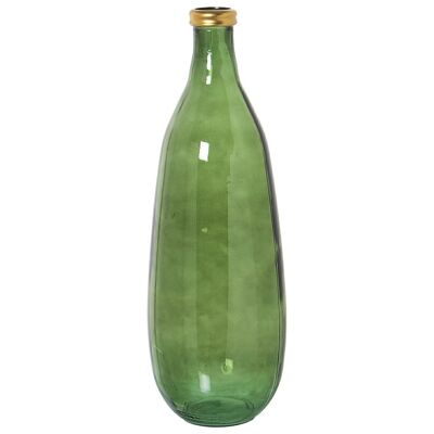 RECYCLED GLASS VASE 75CM GREEN GOLDEN EDGE _°25X75CM MOUTH:°6CM LL11084