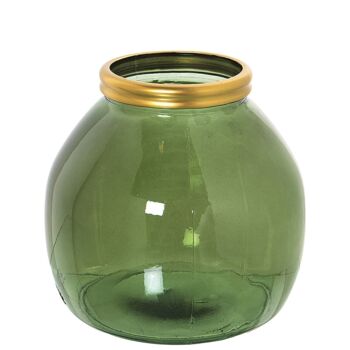 VASE VERRE RECYCLÉ 20CM VERT BORD DORÉ _°21X20CM BOUCHE:°10CM LL11086