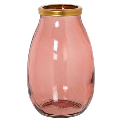 RECYCLED GLASS VASE 28CM PINK GOLD EDGE _°18X28CM MOUTH:°9CM LL11088