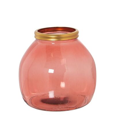 RECYCLED GLASS VASE 20CM PINK GOLD EDGE _°21X20CM MOUTH:°10CM LL11089