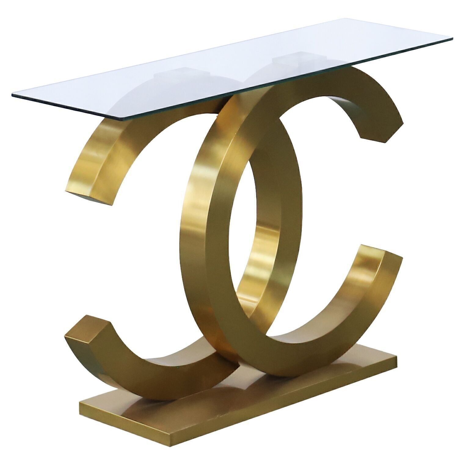 Eingangstisch aus Glas mit mattgoldenem Stahlgestell +91179+91180 _110 x 35 x 79 cm, Glastemperatur: 8 mm LL84171