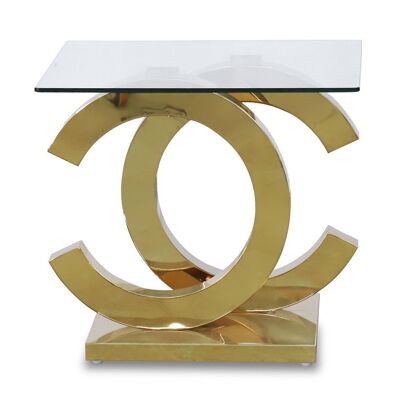 AUXILIARY TABLE GLASS STEEL GLOSS GOLD +91187+91188 _55X55X50CM, GLASS TEMP:8MM LL84176