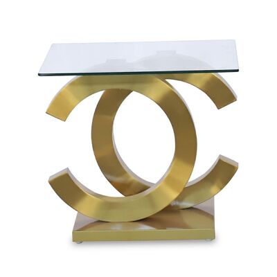 MATT GOLD STEEL GLASS AUXILIARY TABLE +91189+91190 _55X55X50CM, GLASS TEMP:8MM LL84177