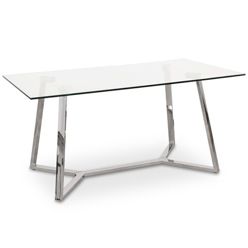 MESA COMEDOR CRISTAL PATAS ACERO BRILLO +91192 _160X90X76CM CRISTAL TEMP:12MM LL84179