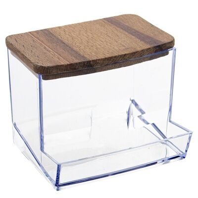 BLUE TONE ACRYLIC STICK DISPENSER WITH WOODEN LID _11X6X9CM LL86953